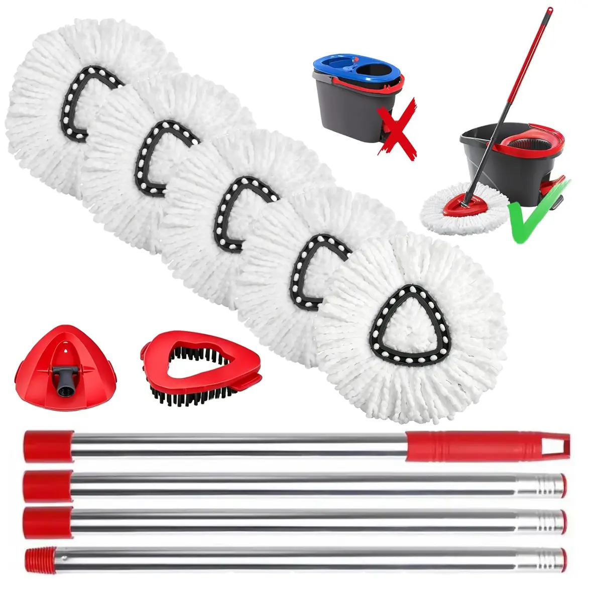 Spin Mop Replacement Heads Compatible with EasyWring 1-Tank Triangle Swivel Mops, Highly Absorbent Microfiber Deep Clean Refills, Smooth Pad & Scrub Brush Combo, 30-58 Steel Handle,Multi-Surface Use for Wood Tile All Floors, 2026 Home Cleaning Essentials