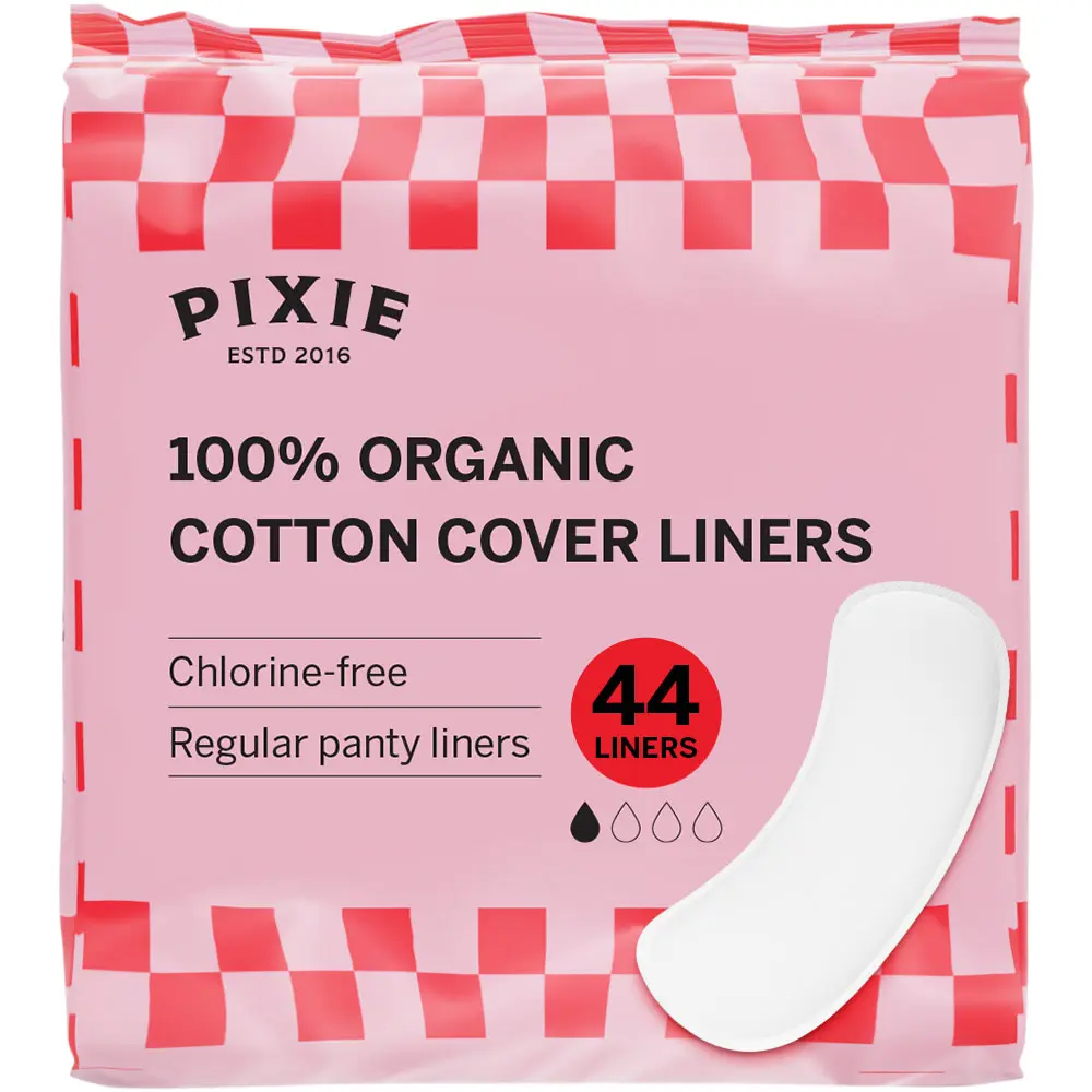 Pixie Organic Cotton Panty Liners for Women - Regular Wrapped Pantiliners - Light Absorbency & Ultra-Thin - Leak-Proof, Hypoallergenic & Unscented for Feminine Care - Compostable - 44 Count