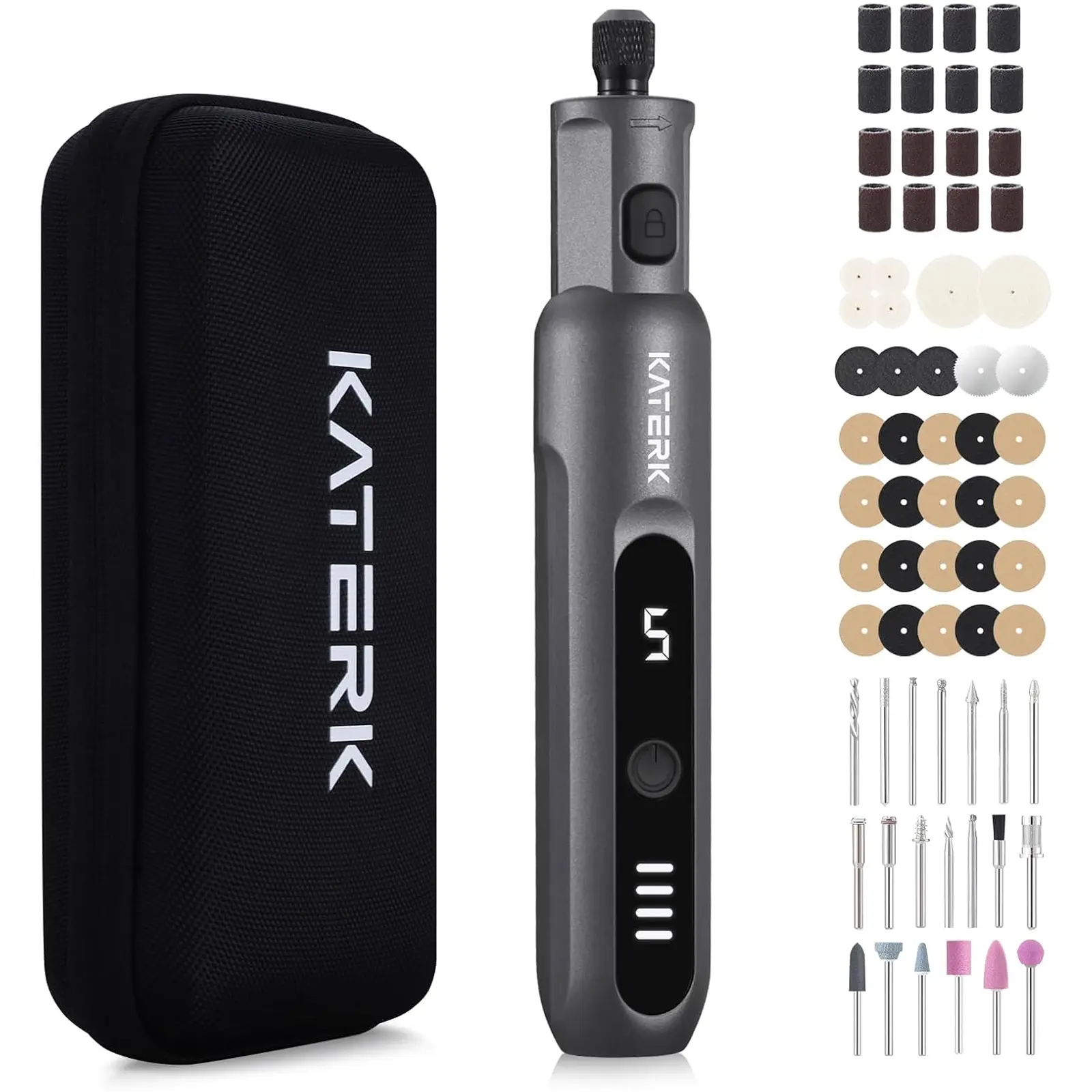 Katerk Cordless Rotary Tool Kit (1 Kit) - 3.7V Mini Lithium Ion Battery-Powered Device with 5 Speeds, 20000RPM, USB Charging, 70PCS Accessories for DIY Engraving, Sanding (Batteries Included, Tools and Gadgets)