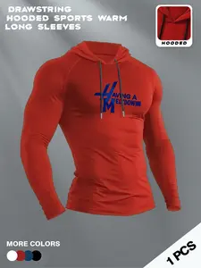 Men's Red Compression Hoodie, Having A Meltdown Blue Graphic Drawstring Hooded Top, Sports Warm Long Sleeve Gym Shirt, Multiple Colors for Fitness & Daily Wear