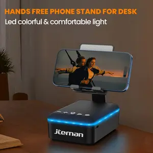 Jteman Portable Wireless Speaker & Phone Holder with LED Mood Lights - Bass Boosted Bluetooth Speaker Free Desk Stand for Music Video Calls Study Party Gifts Hands Free Phone Stand for Desk Led Colorful Comfortable Light Audio Cable
