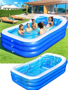 Inflatable Pool with Big Backrest and Seat,Oversized Thickened Large BlowUpPool for Adults,Inflatable Backyard Pools for Adult,Durable Swimming Pools Summer Water Party98 x63 x21.6(Blue)