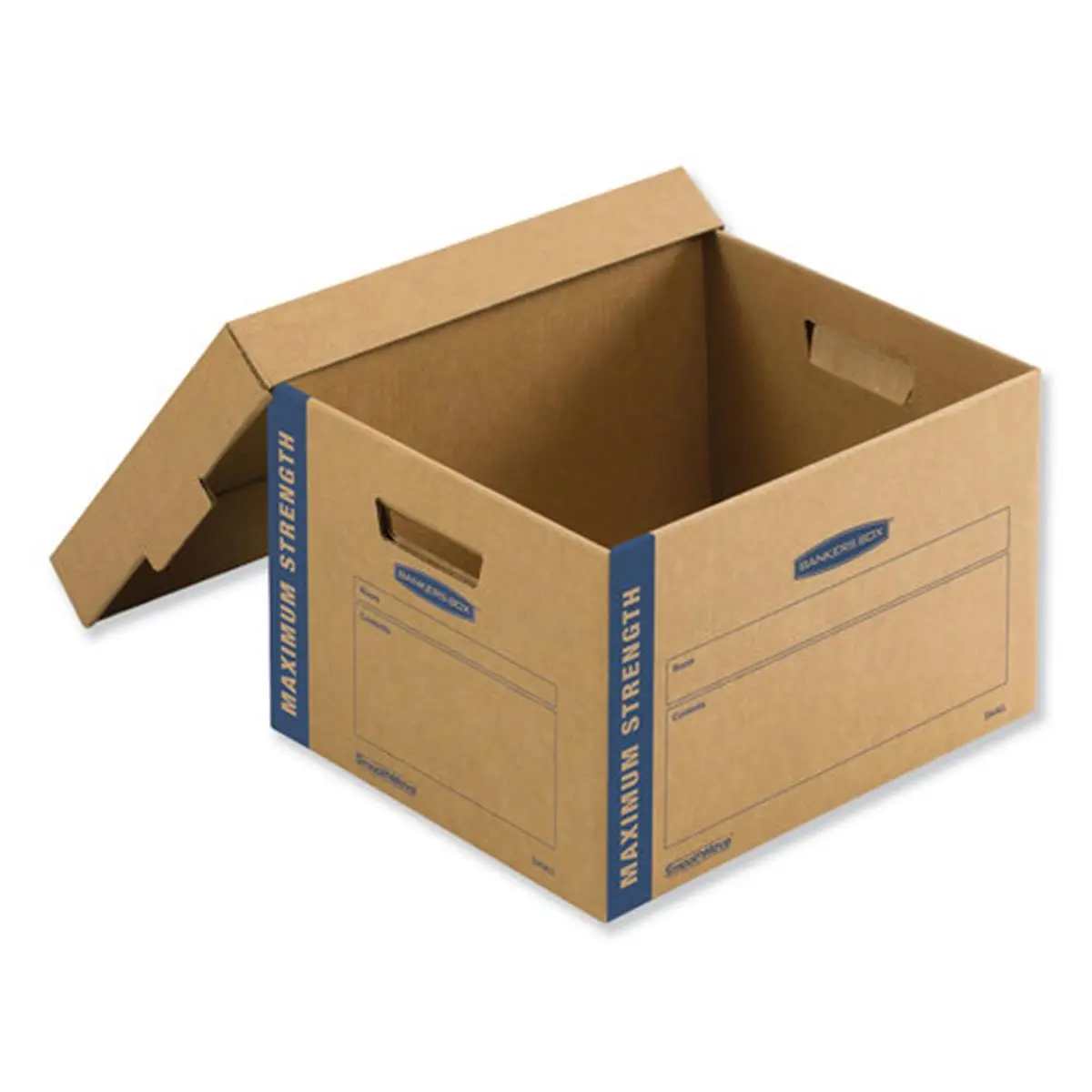 Fellowes FEL7710201 SmoothMove Maximum Strength Small Dual-Handled Easy-Fold Storage Boxes, Home Supplies Organiser for Household Moving & Storage