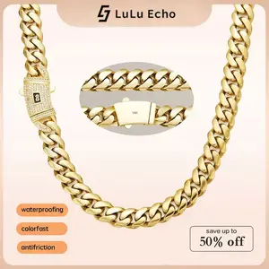 LuLuEcho 14K gold-plated Cuban necklace/bracelet Brand new "S" logo design| The latest electroplating gold-plating process for rust prevention| hip-hop style fashion items| The best gift for men and women| Couples' style| 8mm/10mm/12mm/14mm