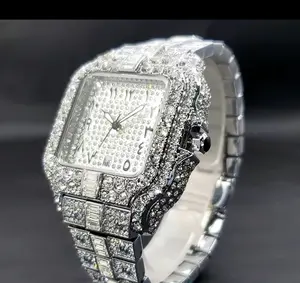 Silver square dial, diamond studded bezel, diamond studded bracelet, mechanical watch