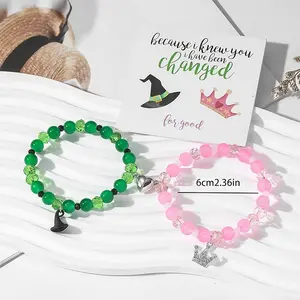 Trendy Wicked Friendship Bracelets for BFF | Elphaba & Galinda Matching Musical Merch with Witch Hat Crown Charms, Perfect Movie Fan Jewelry & Valentine's Day Gift