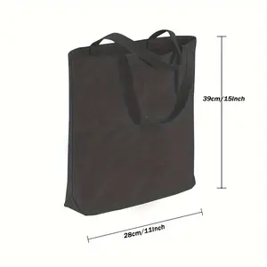 2-Pack Black Canvas Tote Bags, 15 x 11 inches — handcrafted, sturdy, reusable shopping bags with large capacity; eco-friendly multipurpose bags for groceries, picnics, the beach, and school books