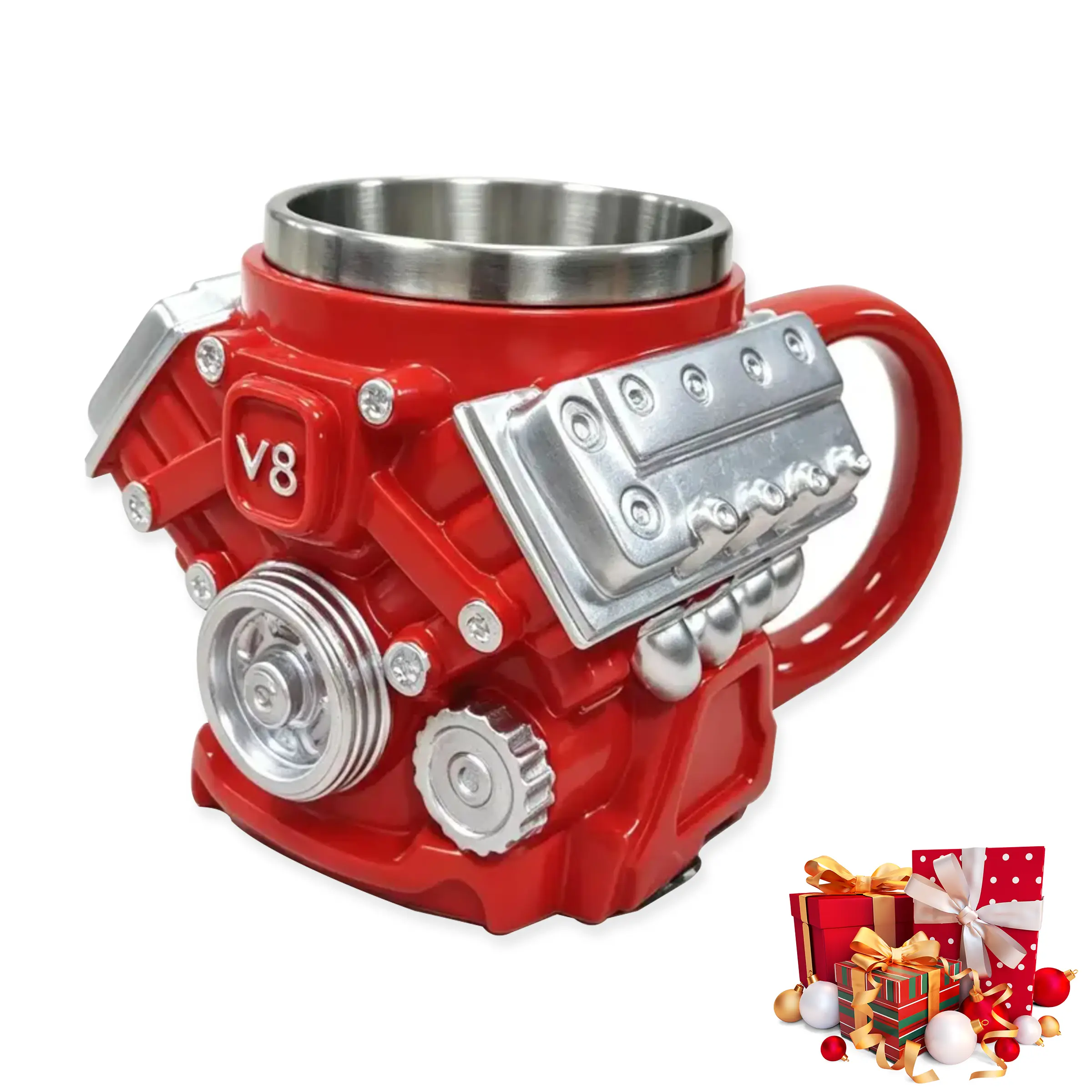 V8 Engine Coffee Mug, Stainless Steel Travel Mug, Insulated Tumbler for Car Lovers, Mechanic Gift, Engine Cup for Men, Garage Coffee Mug