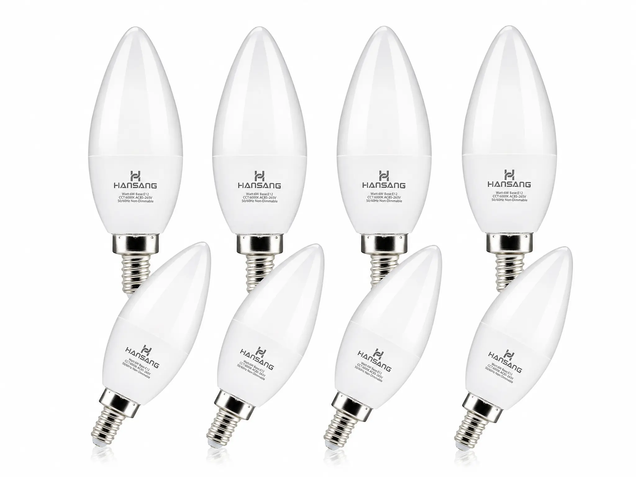 8-Pack E12 Candelabra LED Light Bulbs, 6W (60W Equivalent) B11 Type B Small Base, 6000K Cool Daylight White, 600 Lumen, Non-Dimmable for Chandelier, Ceiling Fan