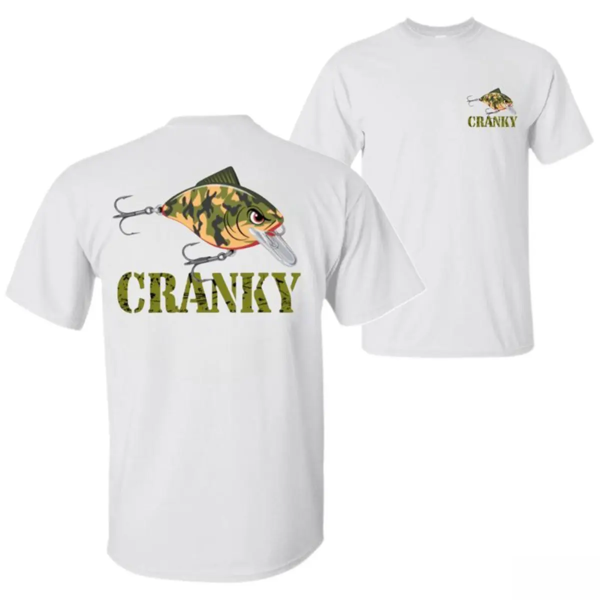 Double-sided Printing Crankbait T-Shirt, Fishing Lure Graphic Tee for Anglers, Soft Cotton T-shirt, Camo Bass Fishing Humor Apparel for Men, Gift for Crankbait Lovers sporty casual short sleeve t-shirt t shirt teboutique tees,printed tee,Casual Street tee