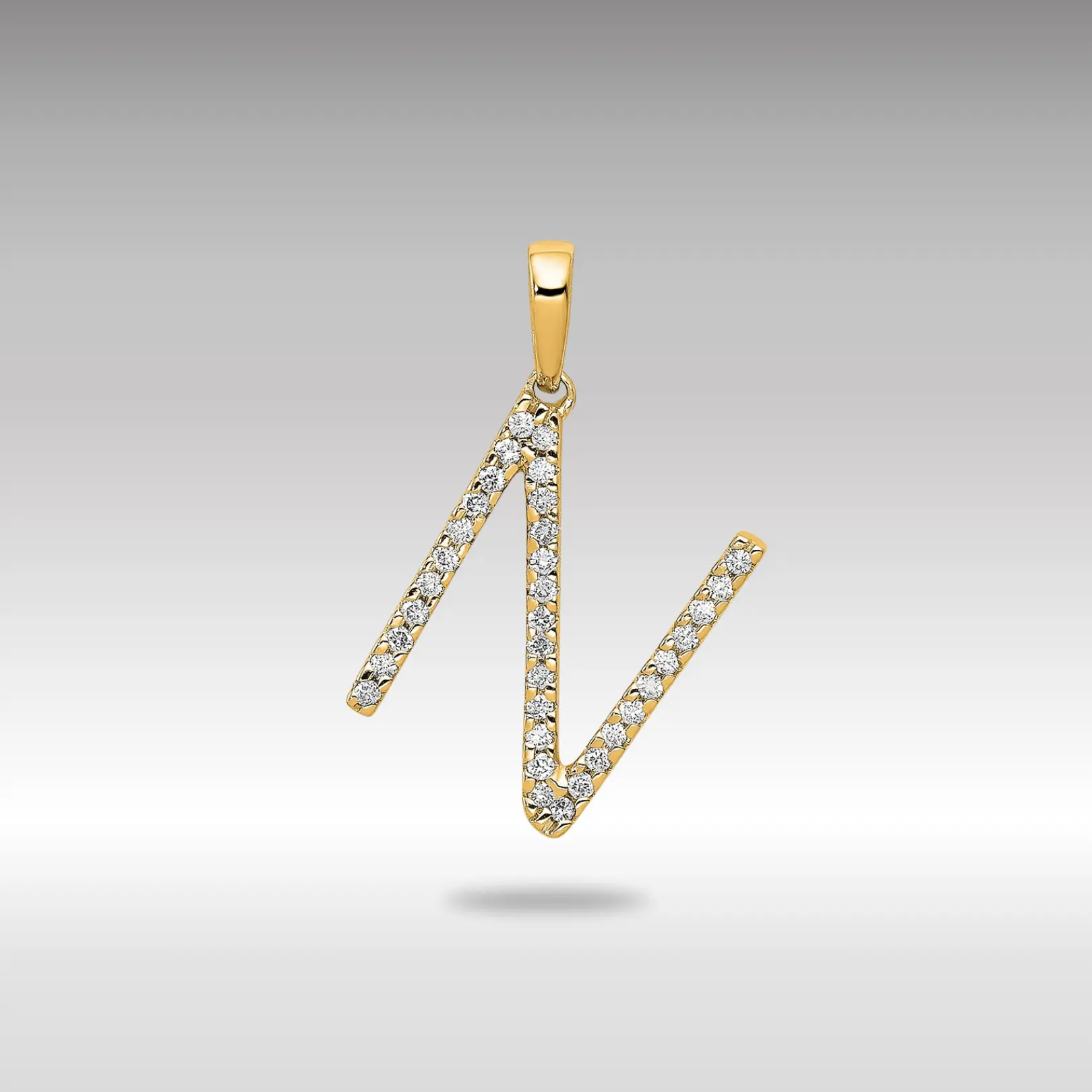 14K Gold Diamond Letter N Initial Pendant - Model PM5222N-010-YA