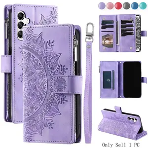 PU Leather Phone Case Cover with Wrist Strap, 1 Count Zipper Wallet Card Slots Stand Phone Bag, Phone Cases Compatible with Samsung Galaxy S24 S23 S22 S21 FE Plus Ultra