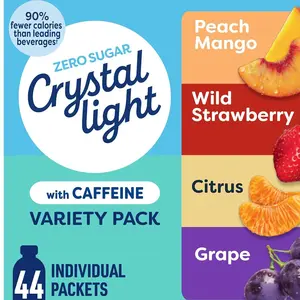 Energizing Drink Mix with Caffeine Variety Pack, 44 Packets for On-the-Go Hydration, Peach Mango, Wild Strawberry, Citrus, Grape, Naturally and Artificially Flavored, Zero Sugar, 4.18 oz