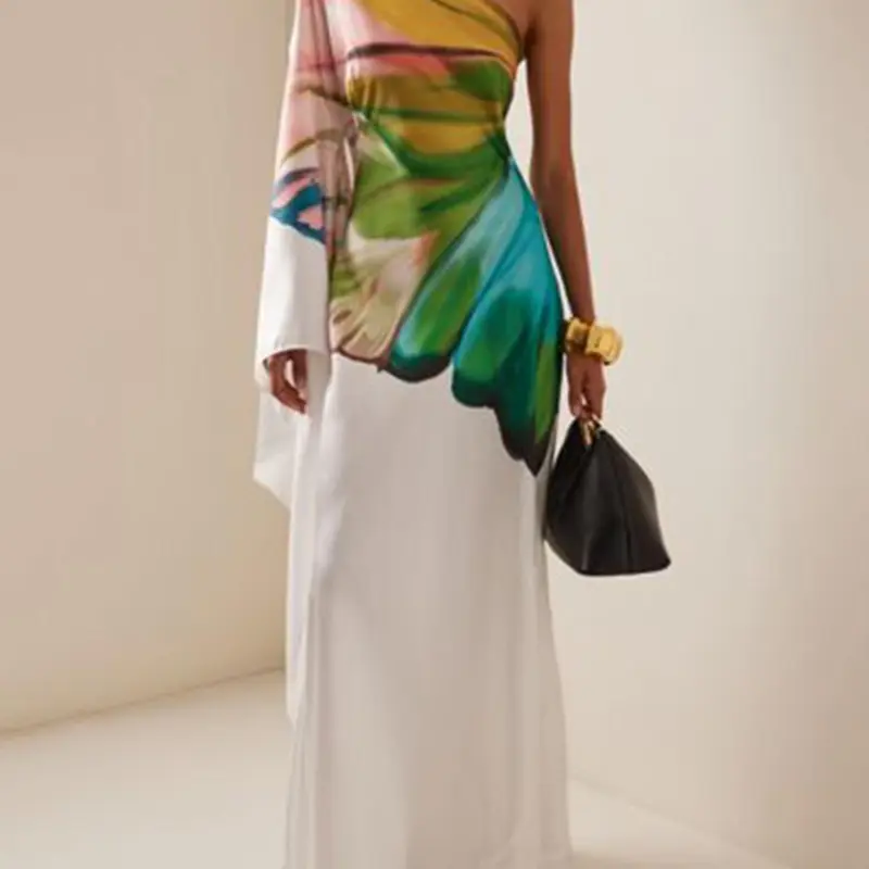 Women's Floral Formal Print Asymmetrical Design Dress, Chic Elegant Long Dress for Party Holiday Wedding Guest, Ladies Summer Clothes, Dresses for Wedding