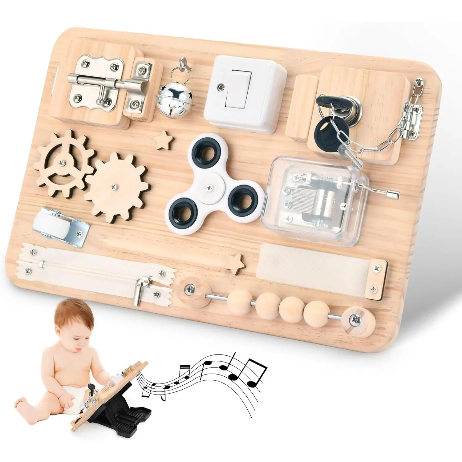 Sensory Toddler Busy Board, Montessori Wooden Busy Board-Sensory Toys for Toddlers Fine Motor Skills-Activity Board for Kids-Educational Fidget Travel Toy for Baby Boy&Girl-Birthday for 1 2 3 4 + Years Old