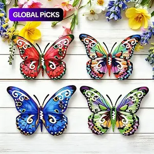 4 pieces of colorful metal butterfly wall art decorations, suitable for indoor, outdoor and Exterior decoration, ideal for balconies, courtyards, Patio, and home decor, enhancing the beauty of your home garden