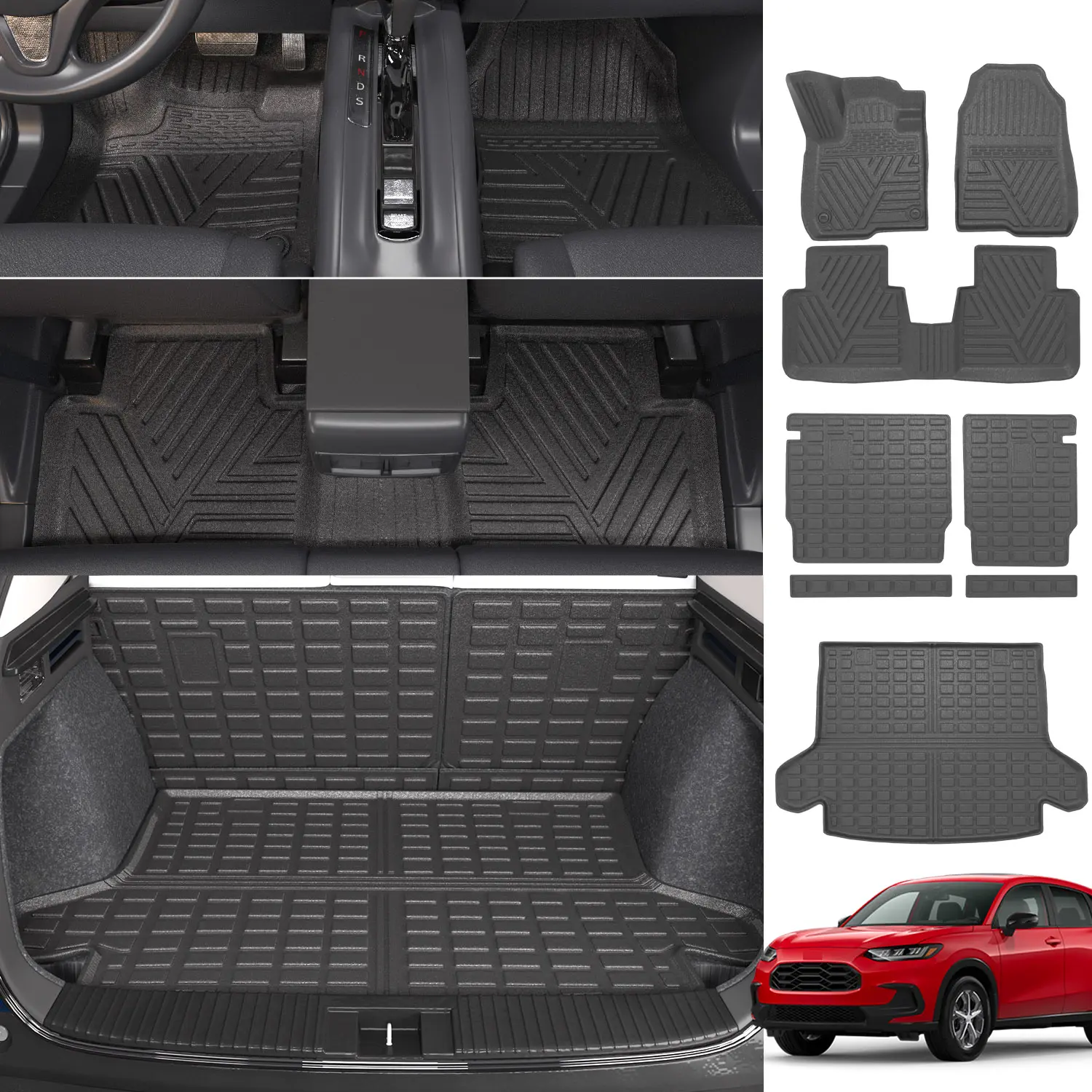 [Fits 23-26 HRV] Floor Mats Compatible with 2023 2024 2025 2026 Honda HRV Trunk Mat TPE Backrest Mat Replacement for 2023 2024 Honda HRV Accessories (2023-2024 HRV, Rear Backrest Mat+Rear Trunk Mat+Floor Mat)