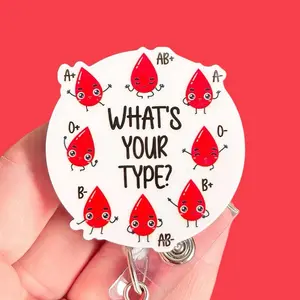 Glitter My Badge Blood type phlebotomist badge reel for nurse and hospital workers. Badge clip Badge pull - Retractable swivel clip with a 360 rotation. Great gift for coworkers. Funny badge reels