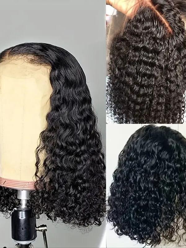 Deep Wave Bob Wigs Natural Color 220% Density 13x4 Lace Front Human Hair Wigs Brazilian Lace Closure Frontal Short Bob Wig Short Curly Brazilian Hair Wig Real Human Hair Deep Wavy Wigs