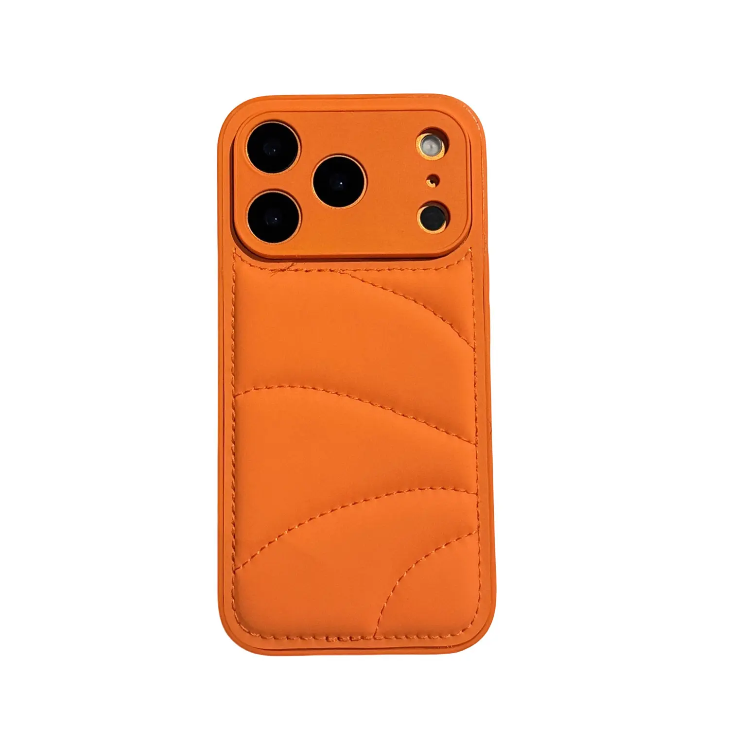 Wave Quilted Puffer Leather Phone Case Large Camera Window Shockproof Cover For iPhone14/15/16/17 Pro Max