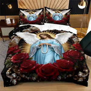 Gorgeous and sacred angel themed illustration soft and durable bedding duvet cover sets, including 1 duvet cover and 1 or 2 pillowcases, without a core or pillow, suitable for gifts for teenagers and adults, modern style fashionable bedroom bed decoration