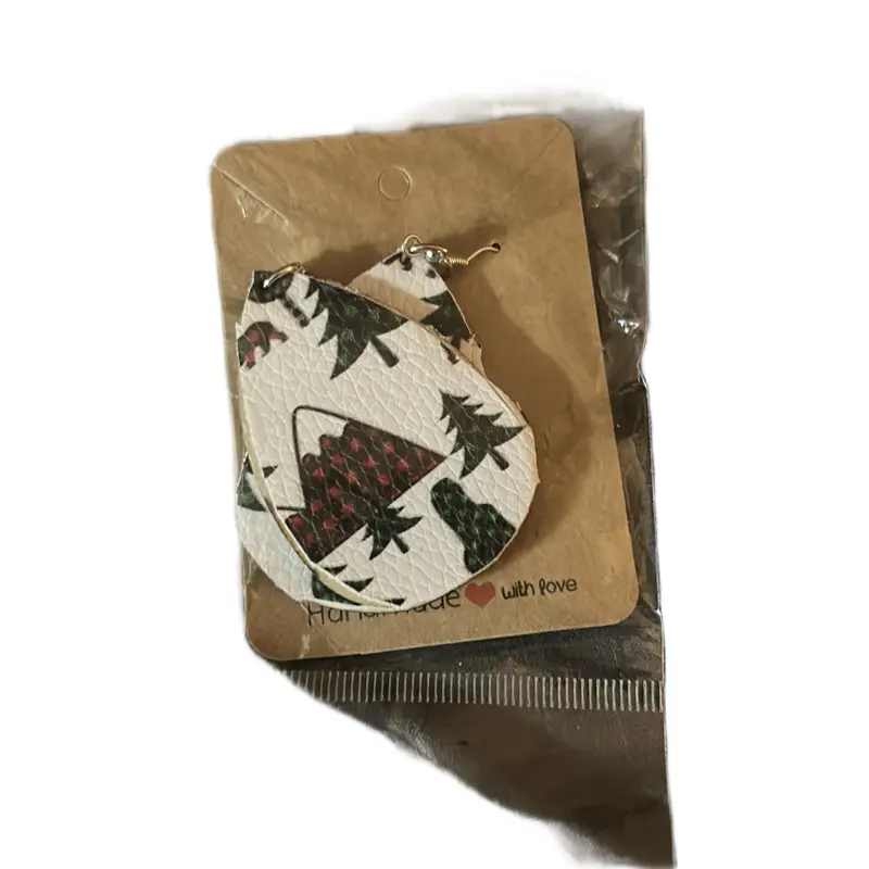 Handmade Leather Earrings with Unique Tree and Mountain Design Handcrafted with Love