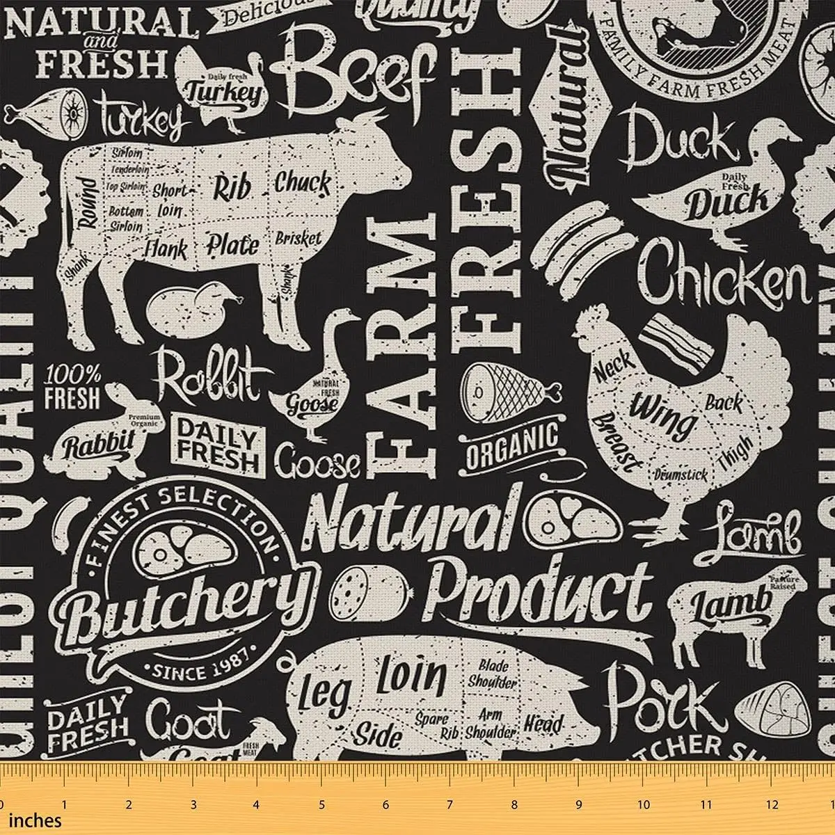 Farm Animal Fabric By The Yard,Milk Cow Upholstery Fabric for Chairs Sofa Couch,Cute Chicken Duck Goose Print Outdoor Waterproof Black White Fabric, Cute Animal Print, Waterproof Fabric