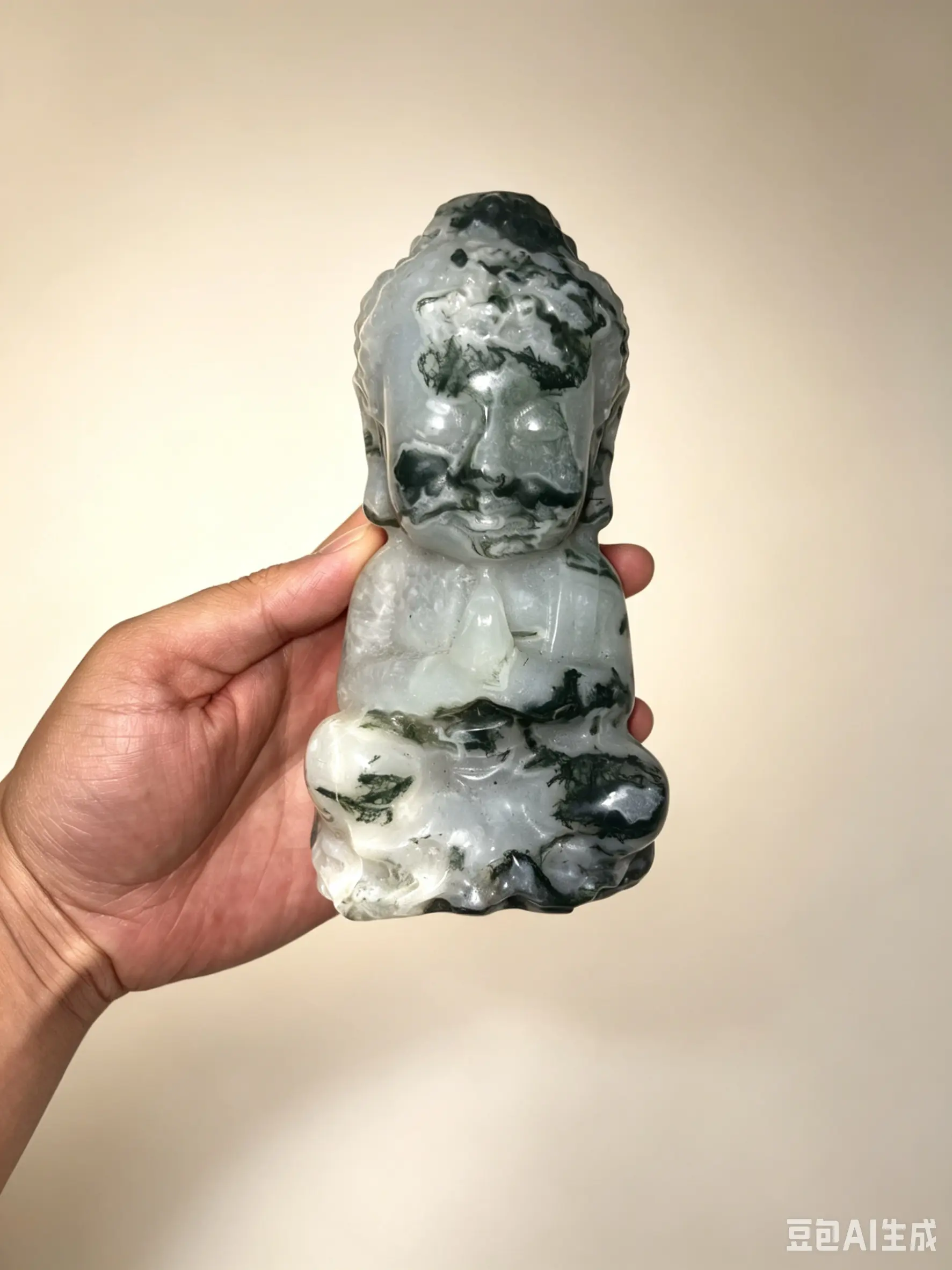 Hand-Carved Translucent Moss Agate Buddha Statue - Natural Crystal Collectibles for Buddhism-Inspired Zen Home Decor, Mindfulness Meditation, Thoughtful Gift, Carving, Spiritual Aid, Underwater Forest, Ice Translucency, Hand-Carved Buddha Design, One-Of-A