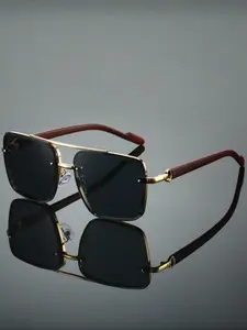 Fashion Classic Vintage Metal Frame Wooden Legs Unisex Casual Glasses, Summer Beach Vacation Outdoor Activities Travel Wear