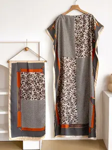 Women Boho Style Houndstooth & Paisley Print Long Robe Set, Shawl Scarf Included, Beach Decoration, Cover Ups, Sun Protection, Daily Wear