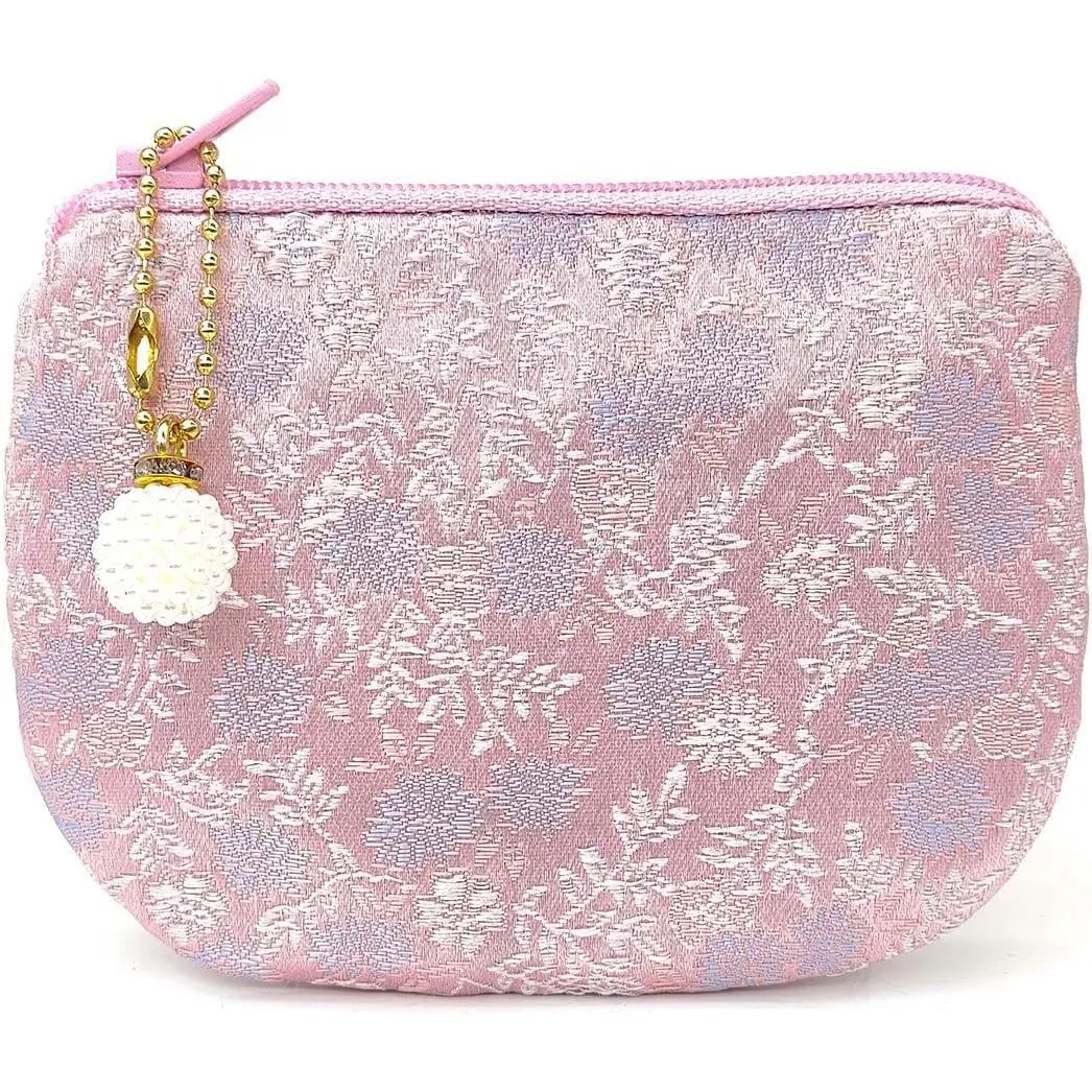 Handmade Brocade Silk Rosary Pouch - Baby Costume Jewelry Storage, Women's Zipper Coin Purse Wallet, Blush Pink, Jewelry Bag