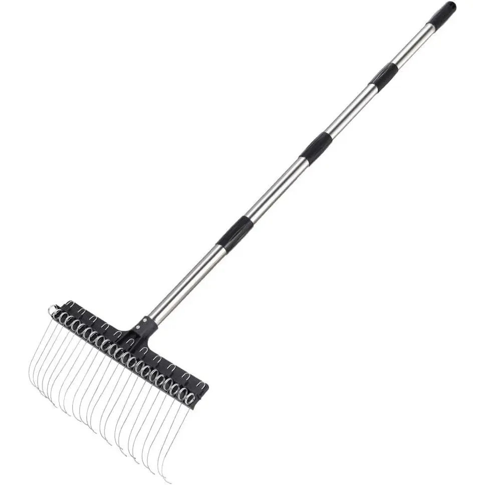 Thatch Rake 63-inch Adjustable Handle, 16-inch , Durable Steel Tines for Gardening, De-Thatching or Professional Landscaping