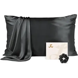 Mulberry Silk Pillow Cases for Hair and , Real Silk Pillowcasewith Silk Scrunchies,  Zipper, Black,  Size, Pack of 1