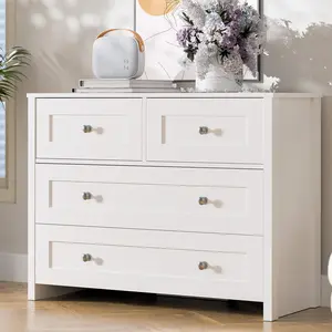 SunsGrove 40 inch Wide 4 Drawer Dresser, Modern White Wooden Chest for Home Organization, Storage Cabinet for Bedroom, Living Room, Home Office