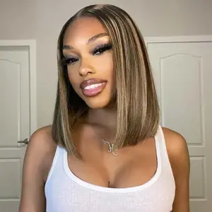 Tinashe Short Straight Bob Color Bob Human Hair 6x5 Pre-Cut HD Lace Pre- Bleached Knots Pre-Plucked Hairline
