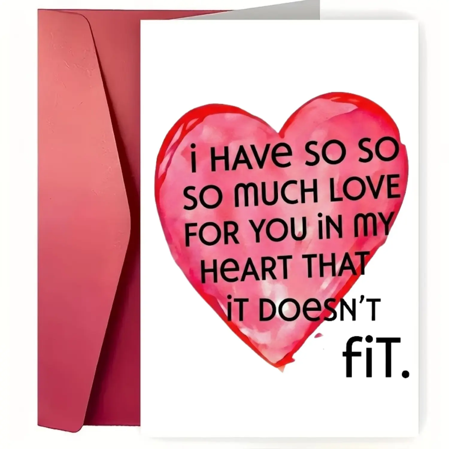 ❤️ Romantic Love Card for Him Her, Cute "Heart Doesn't Fit" Anniversary Birthday Greeting Card, Sweetest Valentine's Gift for Boyfriend Girlfriend Husband Wife, 5x7 Premium Glossy 350GSM Cardstock with Red Envelope, Express Big Love Easily 🎁
