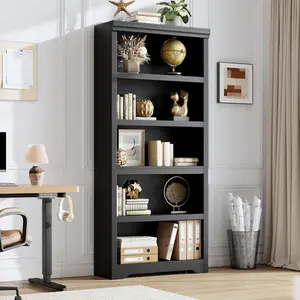 [NEW] Garvee 5 Tier Bookshelf, 69" Tall Farmhouse Bookcase with Adjustable Shelves, 31.5" W Floor Standing Open Display Storage Rack with Anti-Slip Design for Home Office, Balcony, Library, Study / Living Room