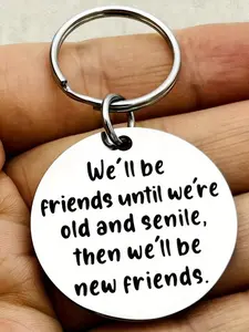 Simple Letter Pattern Slogan Personalized Metal Keychain, Round Shaped Stainless Steel Keychain for Women & Men, Trendy All-match Keychain for Birthday Gift