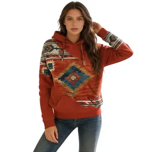 Women's Comfort Hoodies Western Aztec Ethnic Style Hoodies Sweatshirts Casual Western Cowgirl Rhombus Printed Pullover Tops