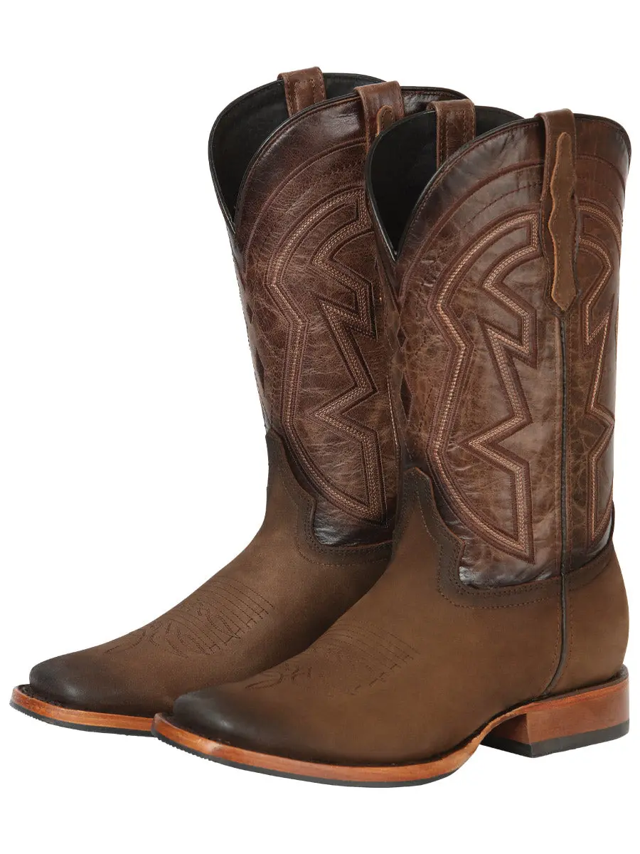 El General Men’s Leather Cowboy Boots - Made in Mexico - Nubuck Camel 45568