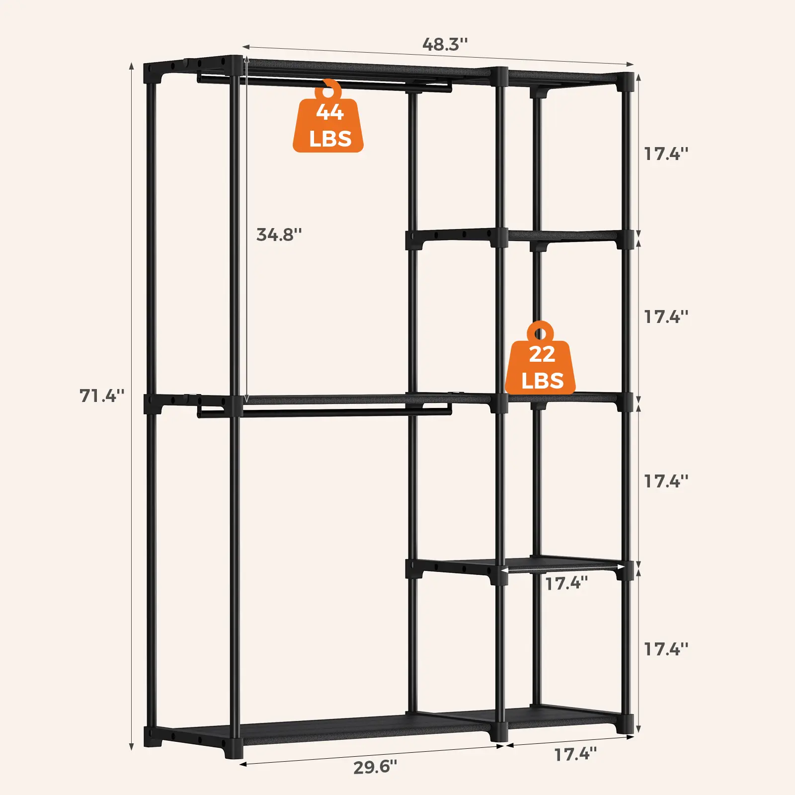 48.3"x 15.8" x 71.4"