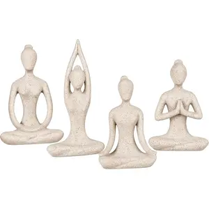 Lot of 4 Meditation Yoga Pose Statue Figurine Ceramic Yoga Figure Set Decor - Stone