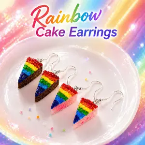 2Pair Handmade Rainbow Cake Dangle Earrings for Women Trendy Cute Simulation Food Cake for Women Jewelry Gifts
