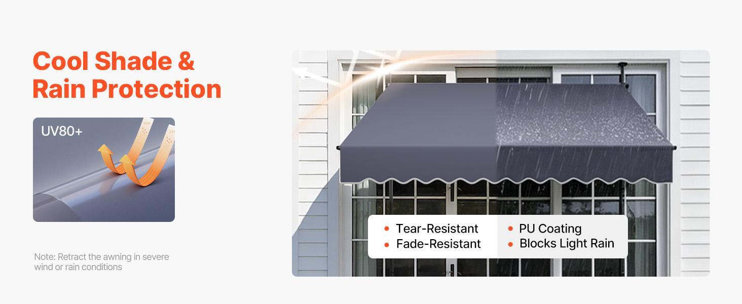 VEVOR Sturdy Manual Retractable Awning, 78" Polyester Parasol Canopy Sun Protection Shelter, Height-Adjustable with Crank Handle for Backyard, Garden - Canopies & Shade Retractable Roof Parasol#BackToSchool