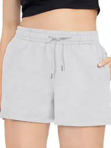 Women's Plus Size Casual Shorts, Bottom, Elastic Waist Drawstring Design, Pure Color Pocketed Summer Vacation Wear, Fitted Style, Womenswear