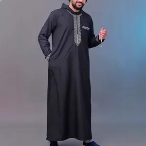 Men's Luxury Arabic-Style Juba Robe - White & Black Traditional Muslim Wedding & Islamic Clothing with Golden/Blue/Black/Black/Green/Beige/Gray/Red/Golden/White/Golden/Black/Golden/Black/Golden/White - Loose-Fit Hooded Garment for Hajj & Umrah