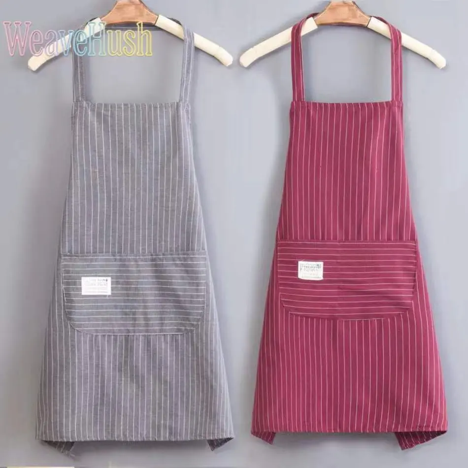 Single Apron for Women, Scarf Neck Striped Polyester Cotton Bib with Adjustable Neck, Easy-Clean Cooking Wear for Kitchen & Baking, Striped Bib