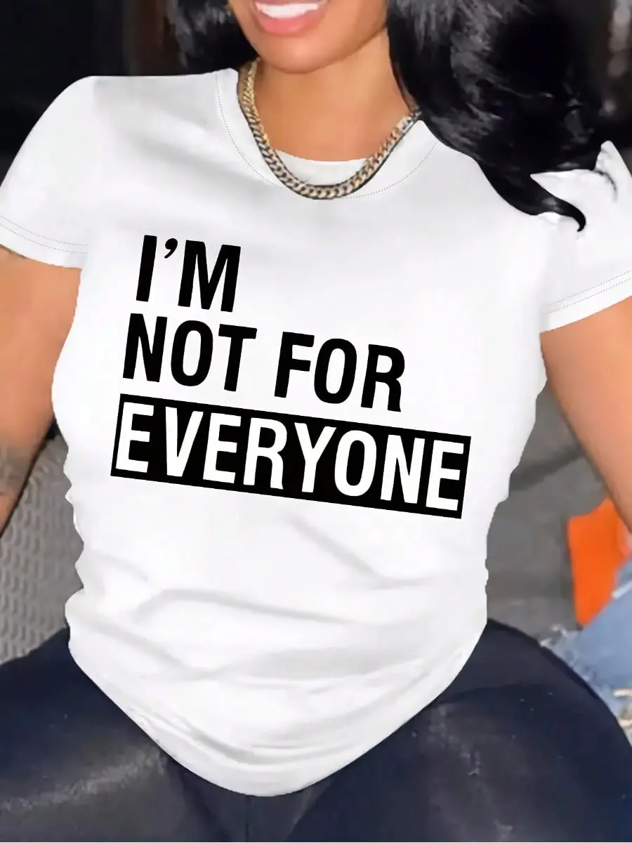 Women'S Casual Polyester T-Shirt With "I'M NOT FOR EVERYONE" Letter Print, Crew Neck, Short Sleeve