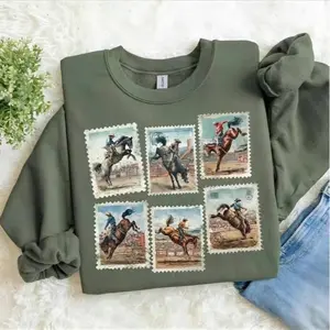 OddPaws - Rodeo Sweatshirt Bucking Horse Western Cowboy Crewneck Vintage Rodeo Stamp Sweater Country Cowgirl Sweatshirt Rustic Western Gift