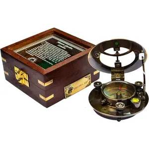 SAILOR'S ART Hatton Garden London Antique Brass Sundial Watch Compass Box with Wooden Box, Antique Items, Direction Compass